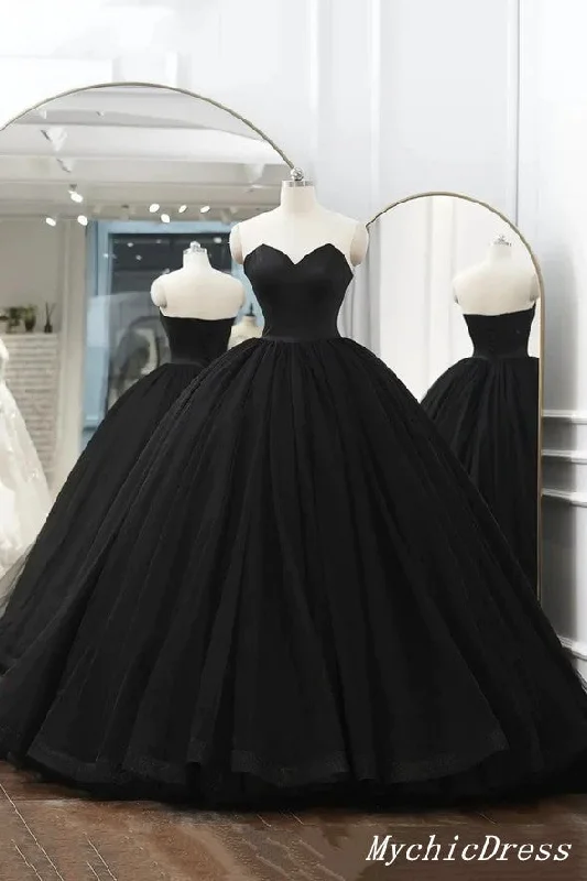 Affordable Trendy Fashion Cheap Ball Gown Black Wedding Dresses Satin Tulle Sleeveless Prom Dress Bold Patterns