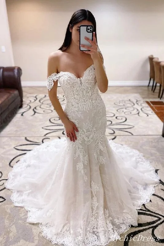 Shop Sale Items Hot Lace Mermaid Off Shoulder Beach Boho Wedding Dresses Mid - Season Sale