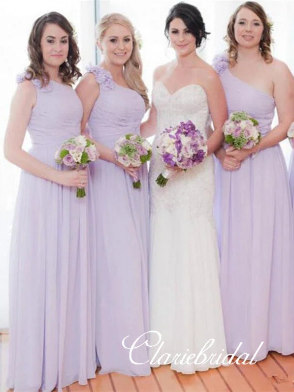 Swimwear Summer Blowout One Shoulder A-line Lilac Chiffon Long Bridesmaid Dresses Disco - Inspired Retro Dance Look