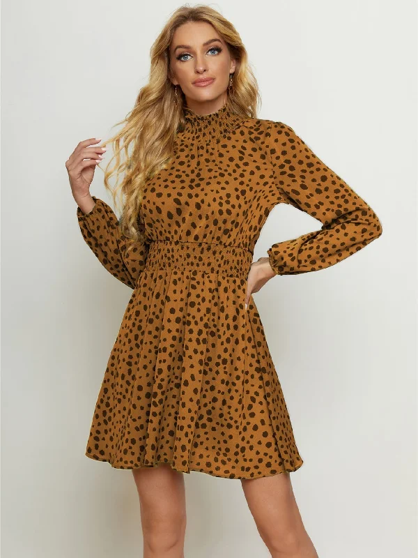 Best-Sellers KittenAlarm - High Neck Elastic Waist Dot Print Long Sleeve Dress Vintage Retro Party Wear