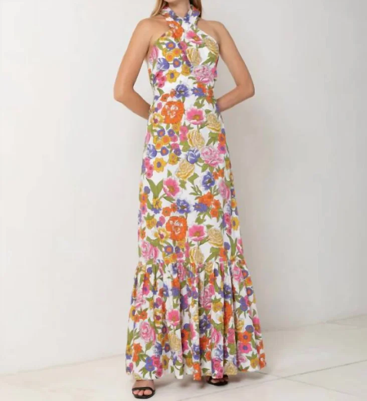 Affordable Luxury Fashion Crossover Halter Maxi Dress In Spring Floral Classic Timeless Elegant Style