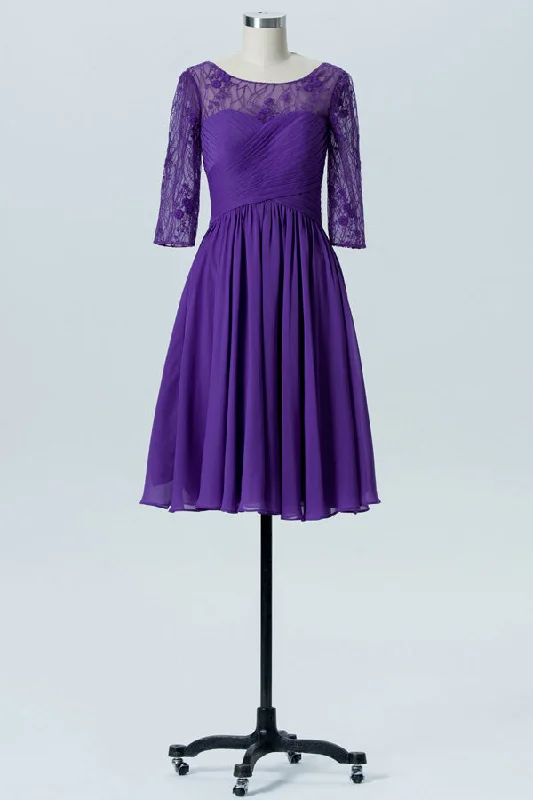 Trendy Styles Purple Embroidered Half Sleeves A-Line Short Bridesmaid Dress Vintage Charm