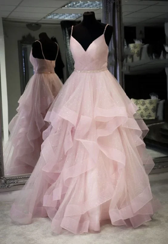 Hot Brand Discounts Pink tulle long ball gown dress evening prom dress   cg17774 Romantic Date - Night Ensemble