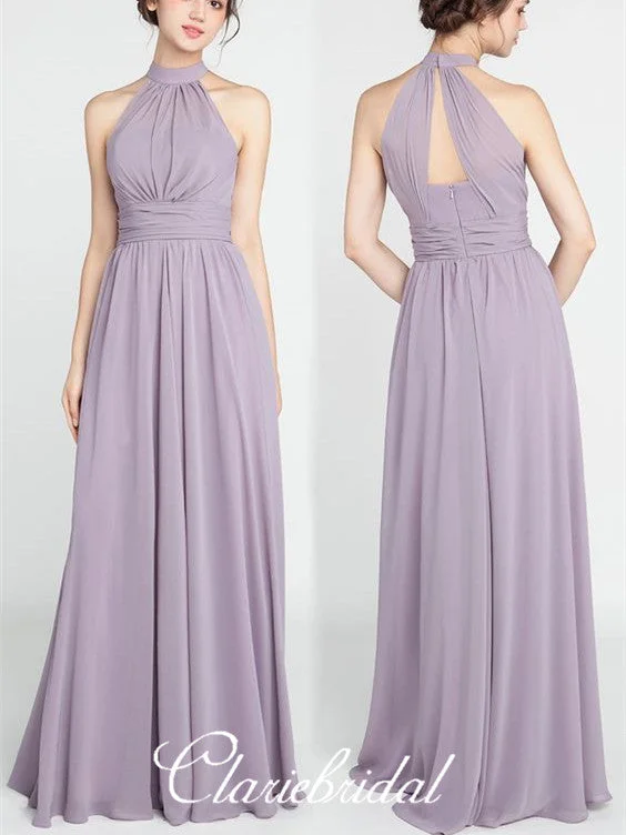 Weekend Exclusive Halter A-line Purple Chiffon Long Bridesmaid Dresses Flash Sale