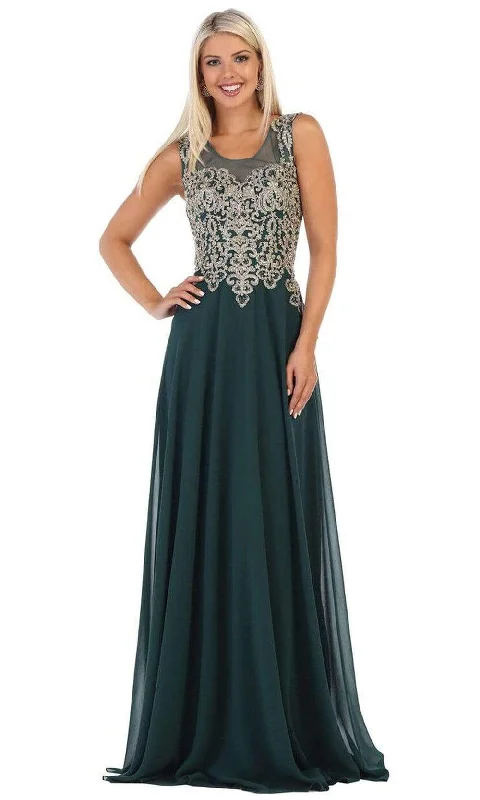 Fashion Forward May Queen - MQ1616 Sleeveless Lace Applique Chiffon Long Dress Sophisticated Cut