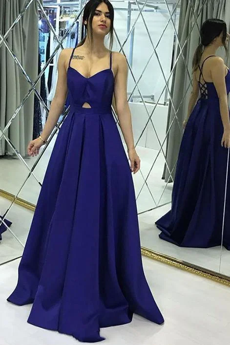 Fashionable Comfort Promotions A Line Spaghetti Straps Satin Long Prom Dresses Criss Cross Back N2479 Statement Piece