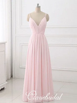 Ride The Style Wave Spaghetti Long A-line Pink Chiffon Long Bridesmaid Dresses Graceful Movement