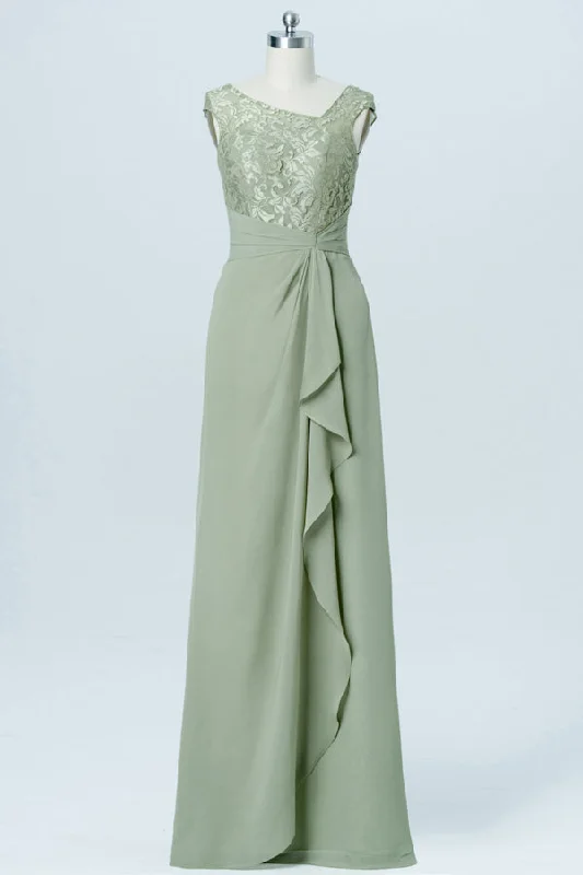 Dive Into Trendy Styles Sage Green Asymmetrical Embroidered Bridesmaid Dress Fashion-Forward Style