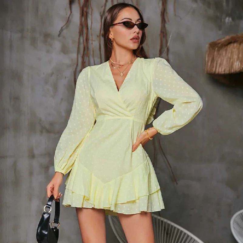 Chic Style, Always In Vogue KittenAlarm - Long Sleeve V-neck Spring Dress Elevated Style