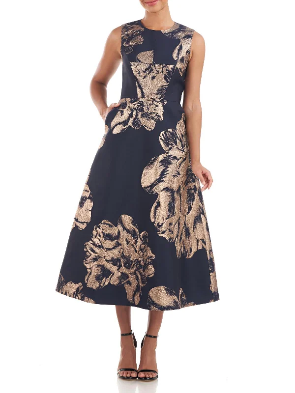 Elevated Casual Discounts Womens Metallic Floral Cocktail and Party Dress Classic Appeal