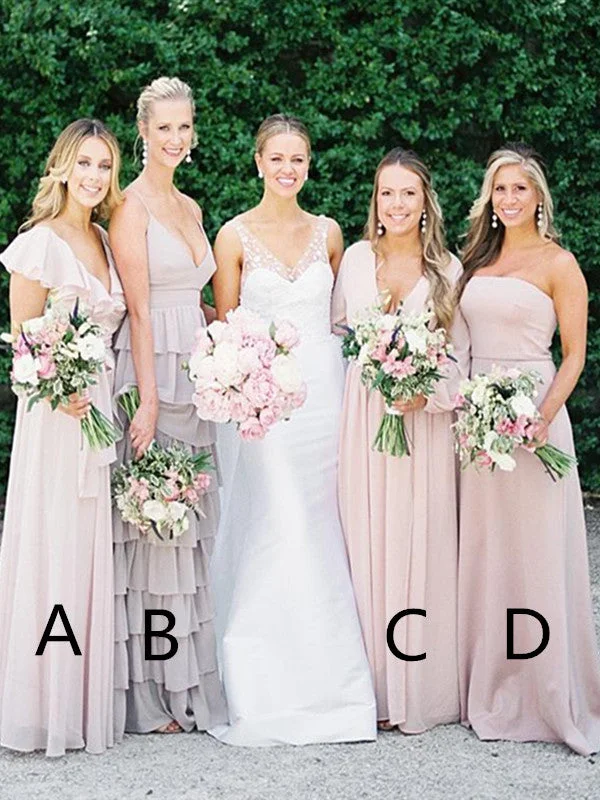 Feminine Luxe Style Sale Mismatched Chiffon Bridesmaid Dresses, Pink Wedding Bridesmaid Dresses Seasonal Trend