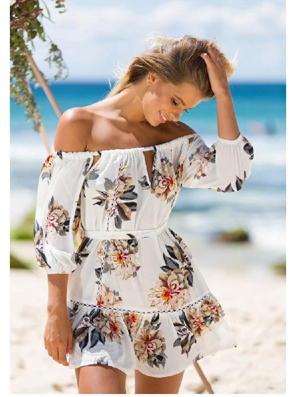 Urban Fashion OFF-THE-SHOULDER FLORAL CUT-OUT SUNDRESS Bold Silhouette