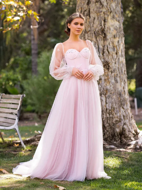 Fresh Fashion Discounts Corset Puffy Sleeves Newest 2023 Prom Dresses, A-line Wedding Guest Dresses, Pink Bridesmaid Dresses Elegant Ensemble