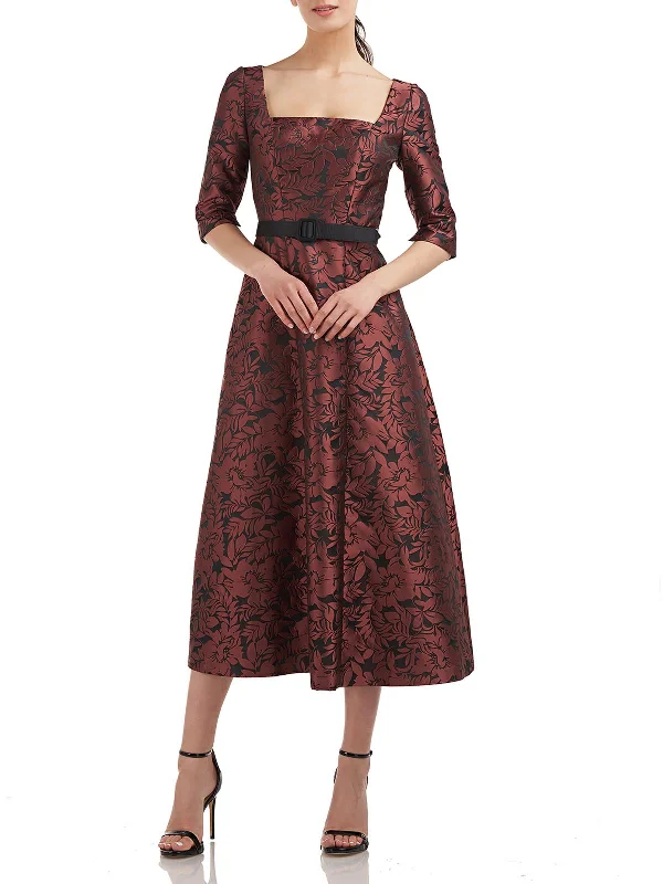 Chic & Modern Sales Elania Womens Floral Tea-Length Cocktail and Party Dress Elegant Ensemble