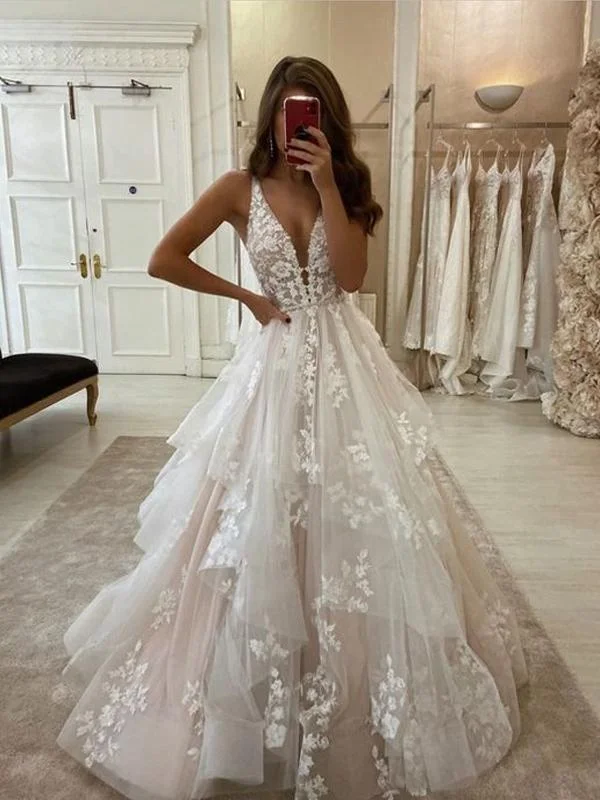 Daring Fashion Promotions A Line Lace Vintage Wedding Dresses V Neck Sleeveless Bridal Gown Nordic Minimalist Home Look