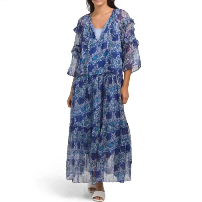 Flirty Fashion Discounts Mariah Chiffon Maxi Dress In Blue Combo Elevated Style