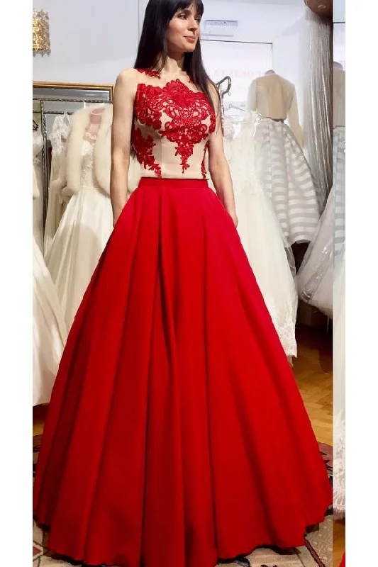 Additional Time-Limited Offers Puffy Floor Length Red Prom Dresses with Appliques Long Satin Evening Dresses N1188 Early Access To Art Deco Styles Sale