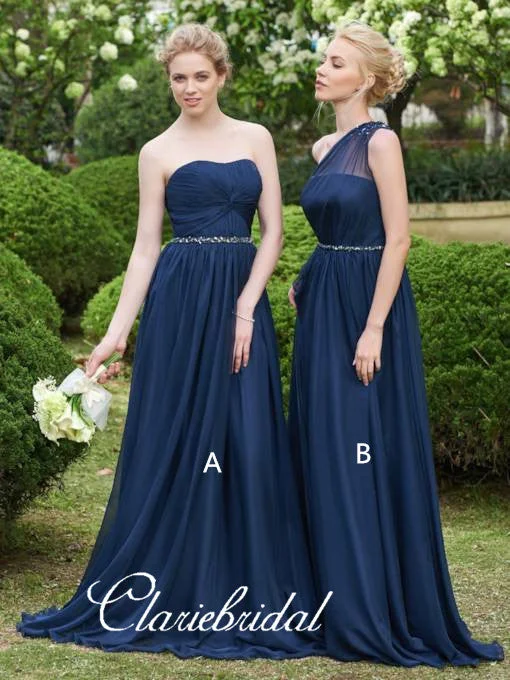 Vibrant Style Promotions Mismatched Navy Chiffon Beaded Long Bridesmaid Dresses Sleek Design