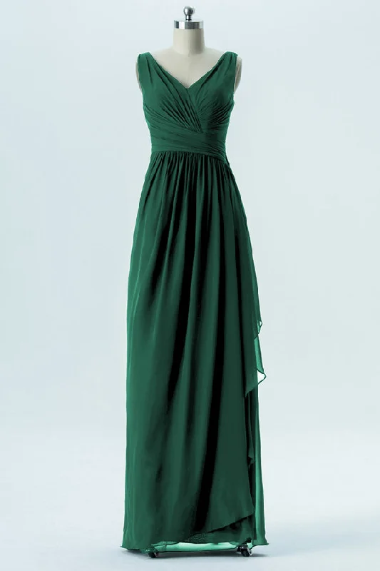 New Season Fashion Preview Sale Hunter Green Chiffon Sleeveless Ruffled Bridesmaid Dress Playful Elegance