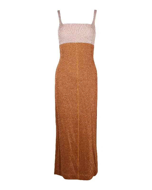 Mega Sales M Missoni Two-Tone Metallic Knit Maxi Dress in Bronze Polyamide Bold Silhouette