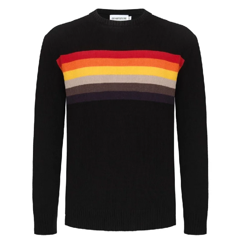 Enjoy Discount Men's Rainbow Chest Print Long Sleeves Black Sweater Elegant Contour