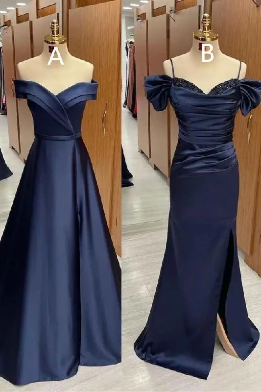 Easy Elegance Sales Mismatched Navy Blue Satin Long Bridesmaid Dress Score Big On Glamorous Red - Carpet Styles