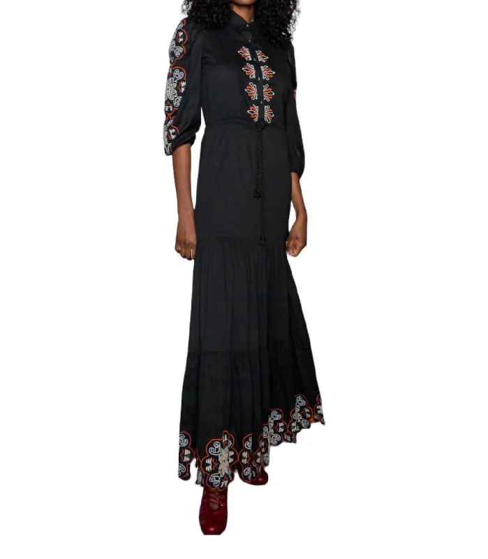 Hot Deals Geo Tiered Maxi Dress In Black Casual Elegance