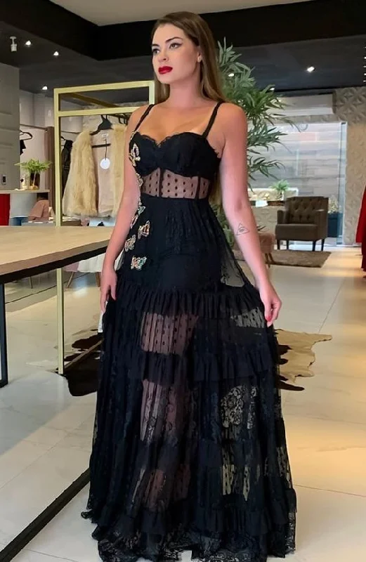 Imeless Style Black Straps Long Prom Dress , Tulle Dance Dresses, Graduation School Party Gown   cg9990 Grab Romantic Date - Night Styles Now