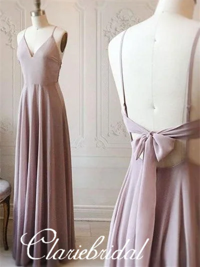 Fashion-Forward Offers V-neck A-line Chiffon Long Bridesmaid Dresses Final Clearance