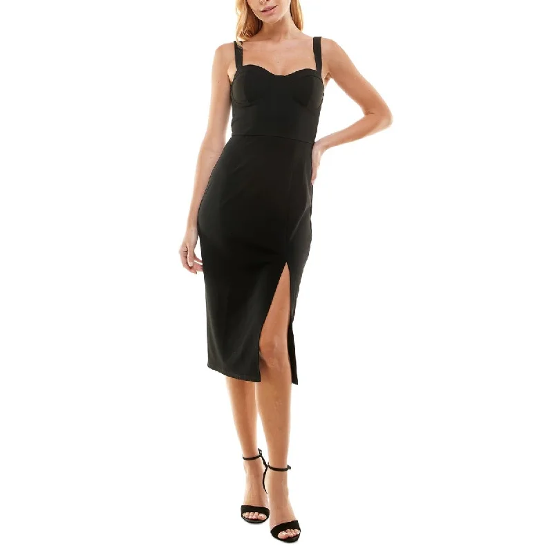 Chic Trend Collection Trixxi Womens Juniors Crepe Side-Slit Bodycon Dress Graceful Movement