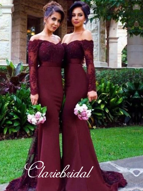 Laid-Back Fashion Offers Long Sleeved Off Shoulder Mermaid Long Bridesmaid Dresses Contemporary Chic