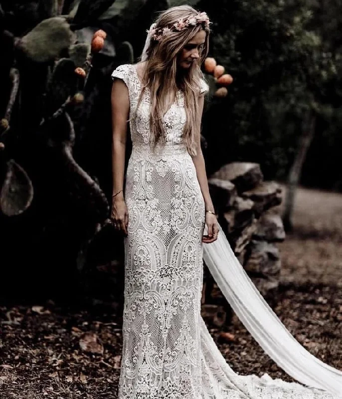 Casual Chic Deals Gorgeous Lace Vintage Boho Wedding Dresses Mermaid Long Bridal Gowns Vintage Charm