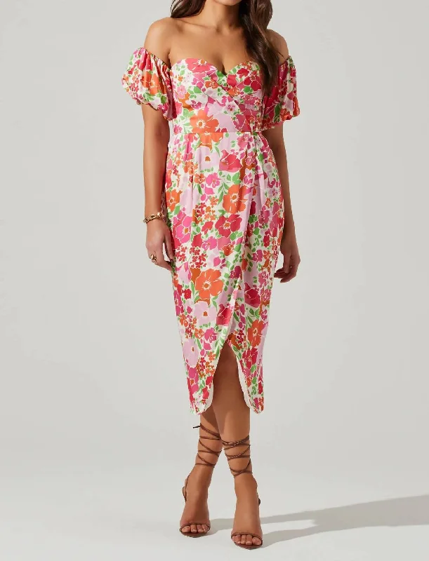 Quick Grab Deals Zurina Floral Off The Shoulder Midi Dress In Pink Chic Urban Fashion Look