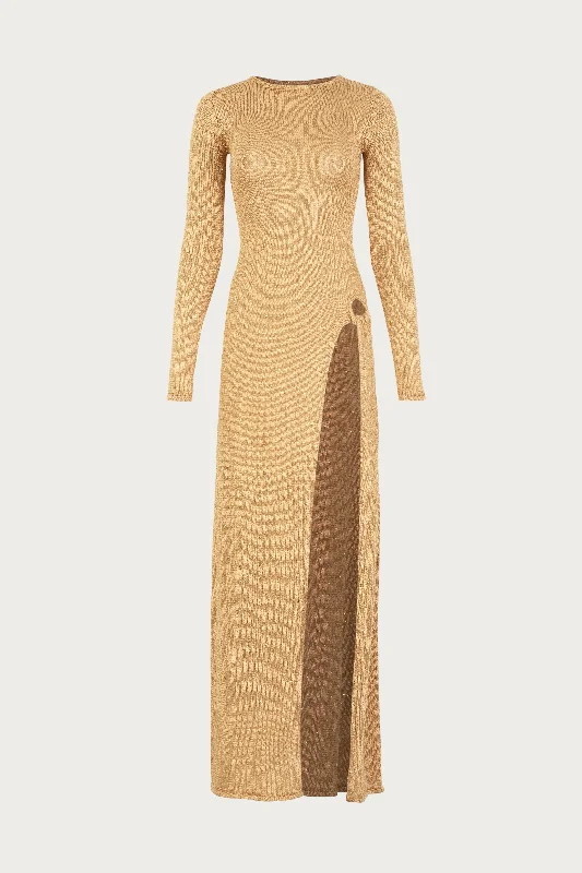 Save Big Long Sleeve Twist Dress (Gold Sequin) Bold Silhouette