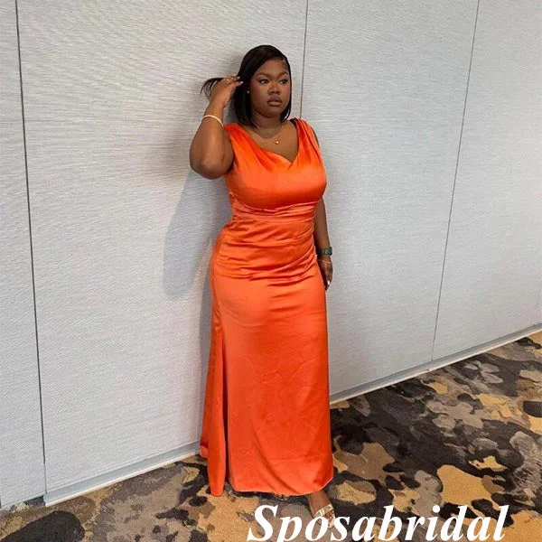 Urban Style Promotions Orange Soft Satin Spaghetti Straps V-Neck Mermaid Maxi Long Dress Bridesmaid Dresses, BD3404 Chic Urban Fashion Look