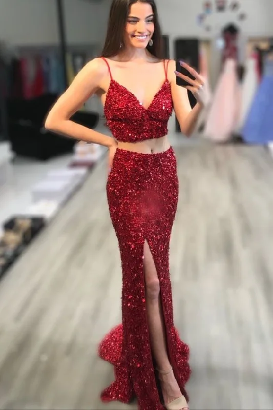 Huge Discounts This Week Two Piece Red Dress prom gown    cg17508 Hollywood Glam Award - Show Style