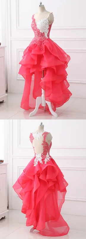 Special Offer For You A-Line Coral Lace Layered High Low prom Dress, Lace Party Dress Formal Evening Gowns   cg17500 Disco - Inspired Retro Dance Look