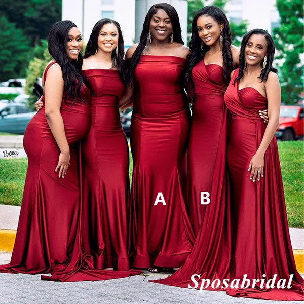 Exclusive Deals Online Sexy Mismatched Soft Satin  Mermaid Floor Length Bridesmaid Dresses, BD3355 Minimalist Office - Ready Style