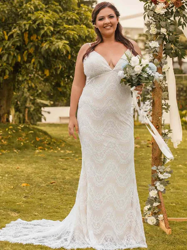 Everyday Elegance Sale Sleeveless Plus Size Wedding Dresses Country V Neck Mermaid Dreamy Draping