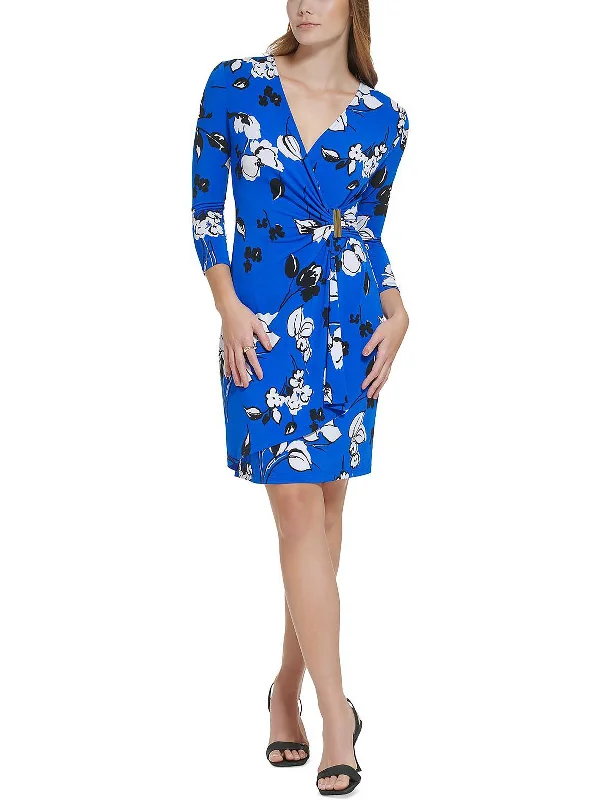 Minimalist Fashion Sale Womens Floral Faux Wrap Mini Dress Casual Weekend Relaxed Style