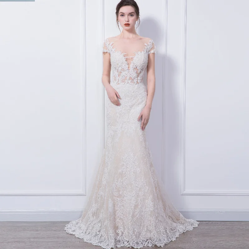 Sophisticated Street Style Offers Modest Mermaid Lace Wedding Dresses with Short Sleeves Boho - Chic Festival - Ready Style