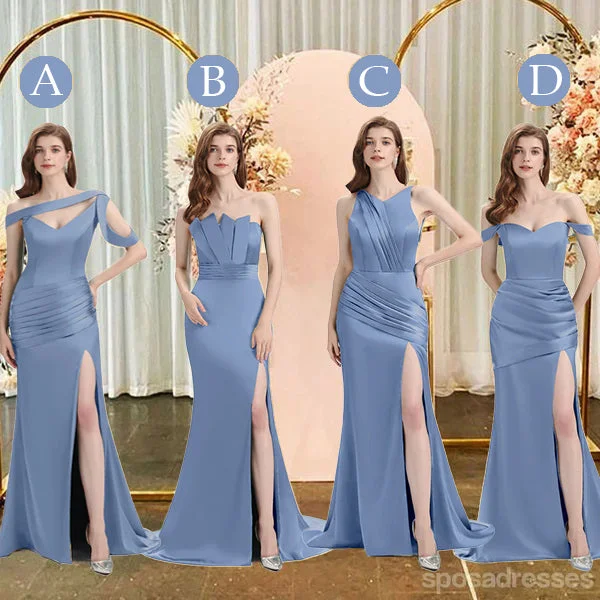 Premium Fashion Mismatched Mermaid Slate Blue Sexy Elegant Mermaid Long Bridesmaid Dresses, BD3397 Modern Romance