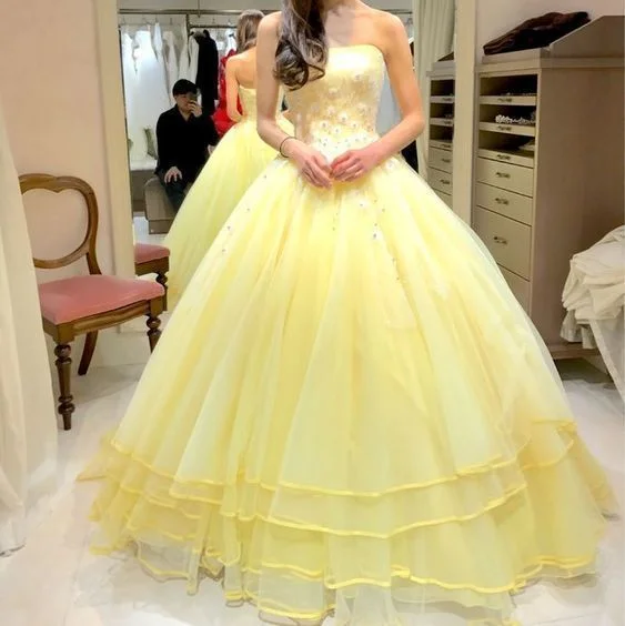 Romantic Fashion Discounts Yellow Strapless Ball Gown , Evening Dress,Long Prom Dress, Simple Party Dress,Formal Dress  cg8820 Classic Appeal