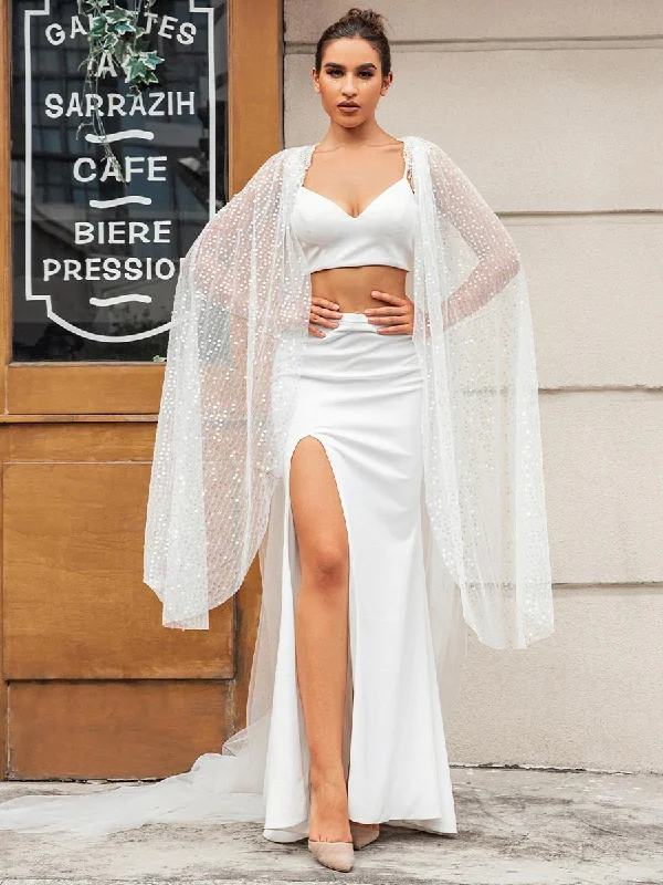 Massive Selection Sale Two Piece Boho Wedding Dress With Double Layered cape Polished Finish