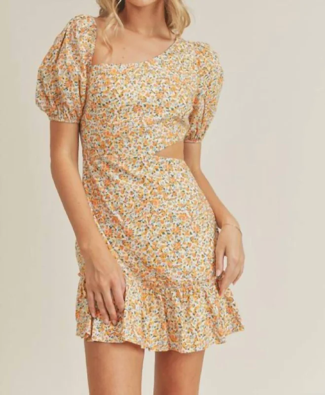 Must-Have Style Discounts Floral Asymmetric Cut Out Mini Dress In Yellow Ethnic Cultural Event Wear