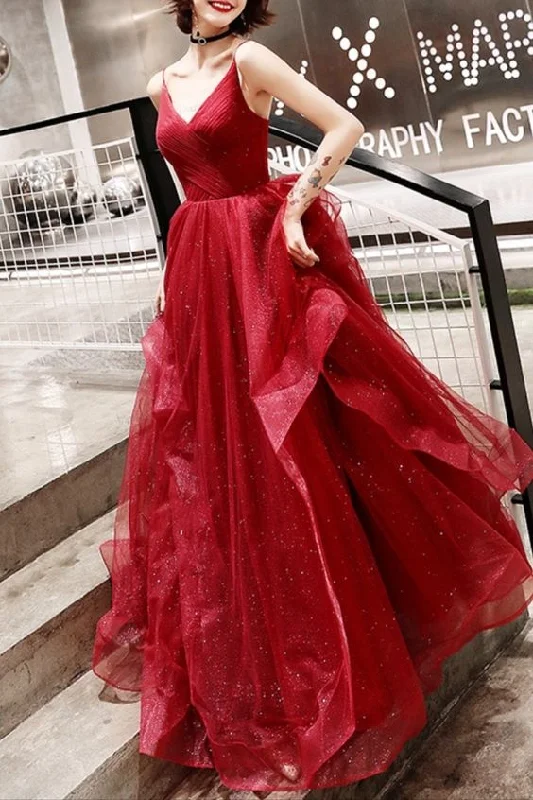 Fresh Styles, Fresh Deals 2021 wine red A-line tulle long prom gown   cg16976 Modern Romance