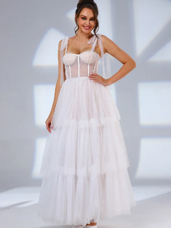 Limited Time Offers Tulle Tie Shoulder Wedding Dress Layered A-line Luxury Style