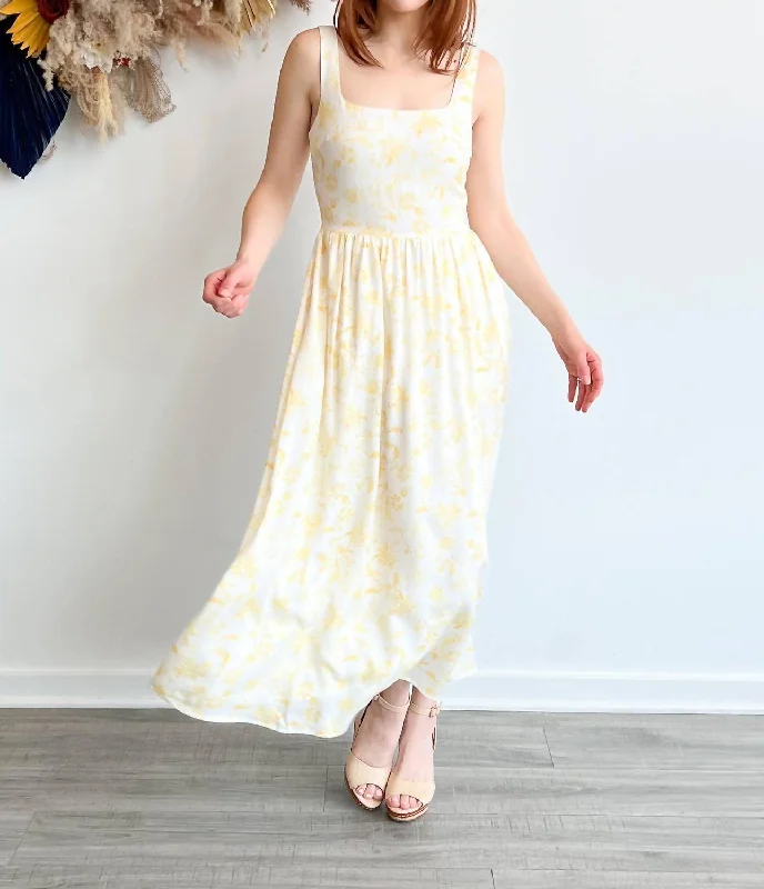 Chic Styles Charlotte Linen Dress In Yellow Floral Artful Design