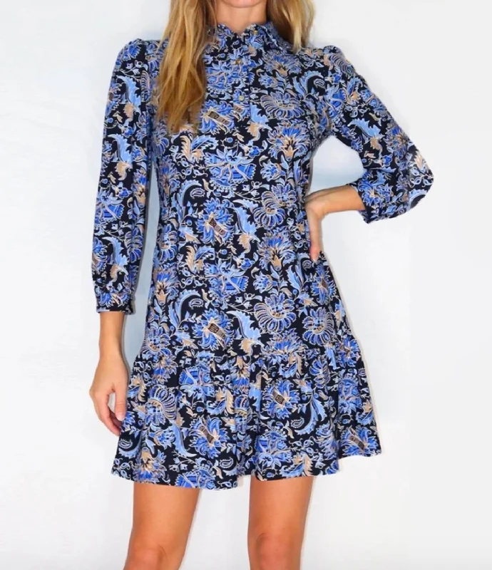 Special Offers, Don't Miss Henley Dress In Batik Floral Navy Feminine Elegance