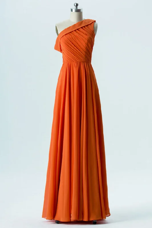 Modish Fashion Discounts Orange Chiffon One-Shoulder Bridesmaid Dress Rustic Countryside Charm Look